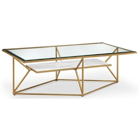 Contemporary Rectangular Cocktail Table with Marble Shelf